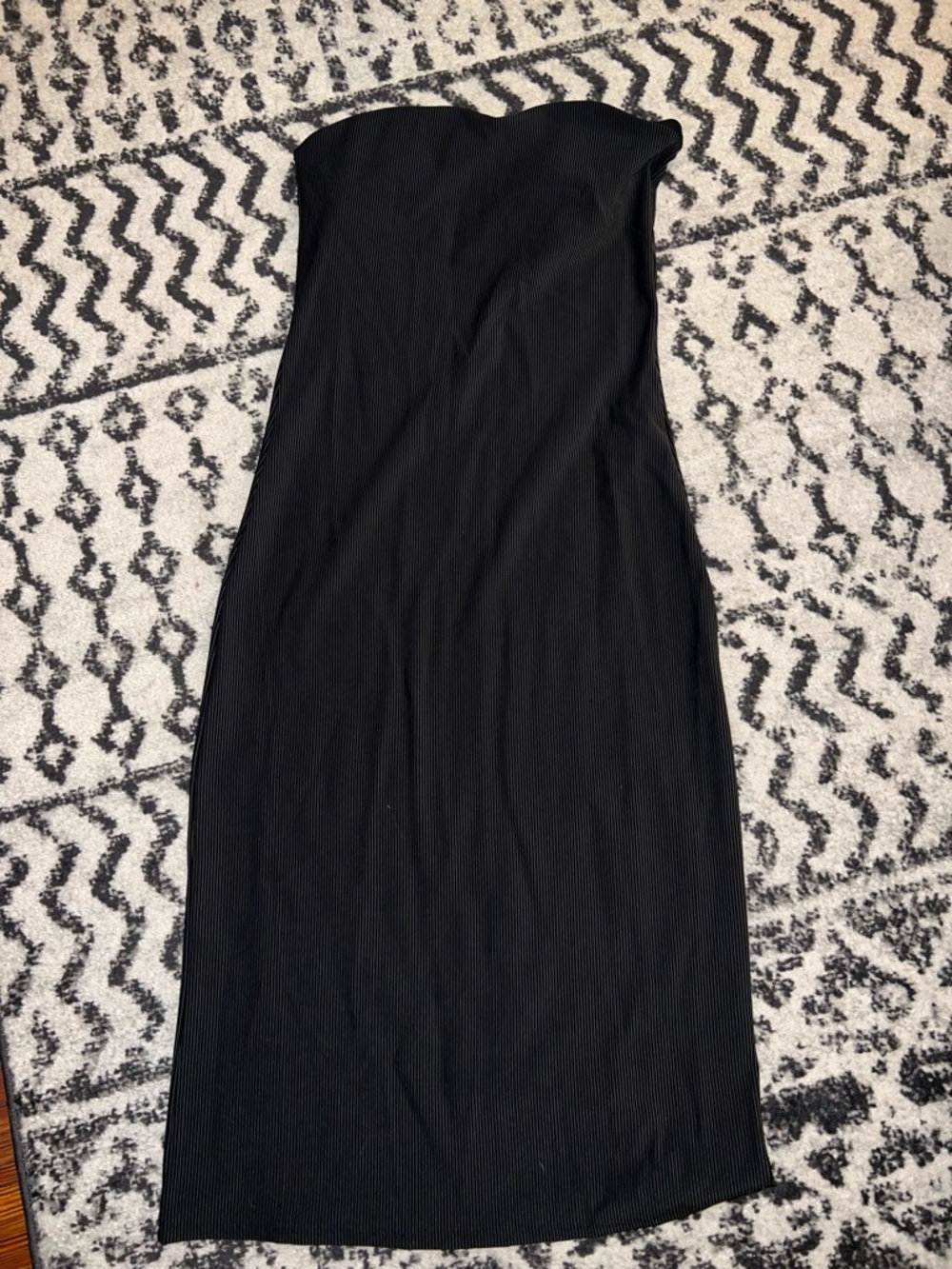 aerie Black Strapless Ribbed Midi Dress